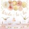 Champagne-Gold Beige Fall Bridal-Shower Party-Decorations - 36pcs Bride To Be Banner,Bachelorette Paper Lanterns,Wedding Streamers Garland,Boho Peach Tissue Pom Poms Flower Fan Decor Supplies